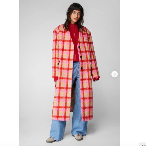 NastyGal Premium Neon Plaid Tailored Duster Coat - Picture 1 of 7